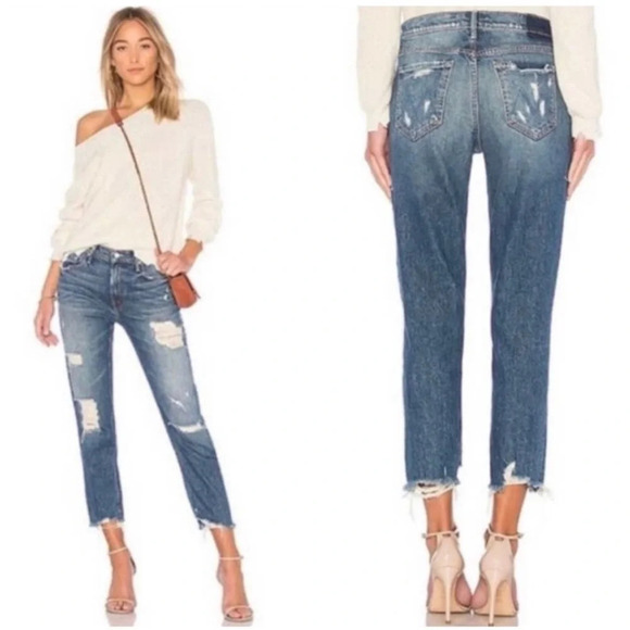 MOTHER Superior The Sinner Distressed Cropped Boyfriend Jeans - Picture 1 of 16